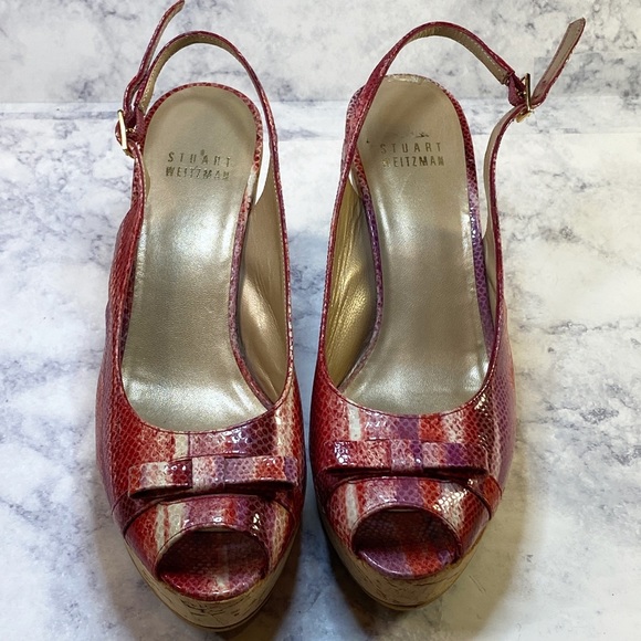 Stuart Weitzman Snakeskin Cork Wedges 6 - Picture 4 of 11